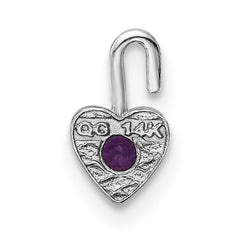 14K White Gold Heart Charm with February Synthetic Birthstone  Elegant Rhodium Finish