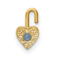 14K Yellow Gold Heart Charm with March Synthetic Birthstone Elegant and Gift-Ready