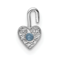 14K White Gold March Birthstone Heart Charm with Blue Synthetic Stone