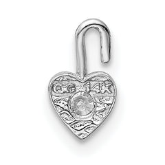 14K White Gold Heart Charm with April Synthetic Birthstone Elegant Rhodium Finish