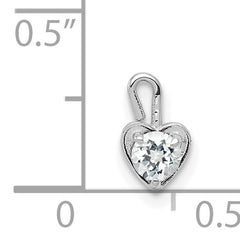 14K White Gold Heart Charm with April Synthetic Birthstone Elegant Rhodium Finish