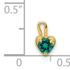 14K Gold May Birthstone Heart Charm with Synthetic Emerald Elegant and Petite Design