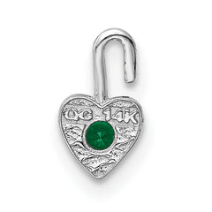 14K White Gold May Birthstone Heart Charm with Green Synthetic Gem