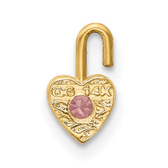 14K Gold October Pink Synthetic Birthstone Heart Charm Elegant and Gift Ready