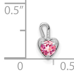 14K White Gold October Birthstone Heart Charm with Pink Synthetic Gem