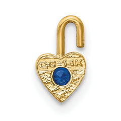 14K Gold September Birthstone Heart Charm with Blue Synthetic Gem