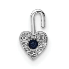 14K White Gold September Birthstone Heart Charm with Blue Synthetic Gem