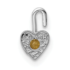 14K White Gold November Birthstone Heart Charm with Textured Back