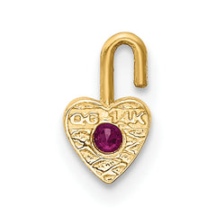 14K Gold July Synthetic Birthstone Heart Charm Elegant Red Gem Design