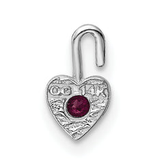 14K White Gold July Birthstone Heart Charm with Synthetic Ruby