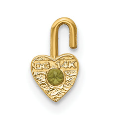 14K Gold August Birthstone Heart Charm with Synthetic Peridot Stone