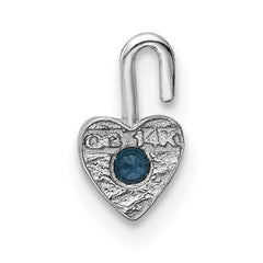 14K White Gold Heart Charm with December Synthetic Blue Birthstone
