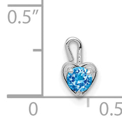 14K White Gold Heart Charm with December Synthetic Blue Birthstone