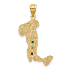 14K Gold Italy Charm with Emerald, Ruby, and CZ Stones Elegant Themed Design