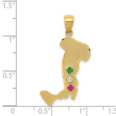 14K Gold Italy Charm with Emerald, Ruby, and CZ Stones Elegant Themed Design