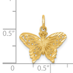 14K Gold Butterfly Charm with Brushed Diamond-Cut Finish Elegant & Textured
