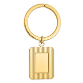 14K Gold Polished Textured Rectangle Key Ring Unisex Engravable
