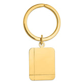 14K Gold Grooved Rectangle Key Ring with Polished Finish Engravable