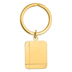 14K Gold Grooved Rectangle Key Ring with Polished Finish Engravable