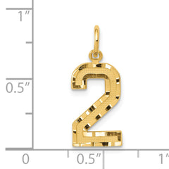 14K Gold Diamond-Cut Number 2 Charm with Polished Finish