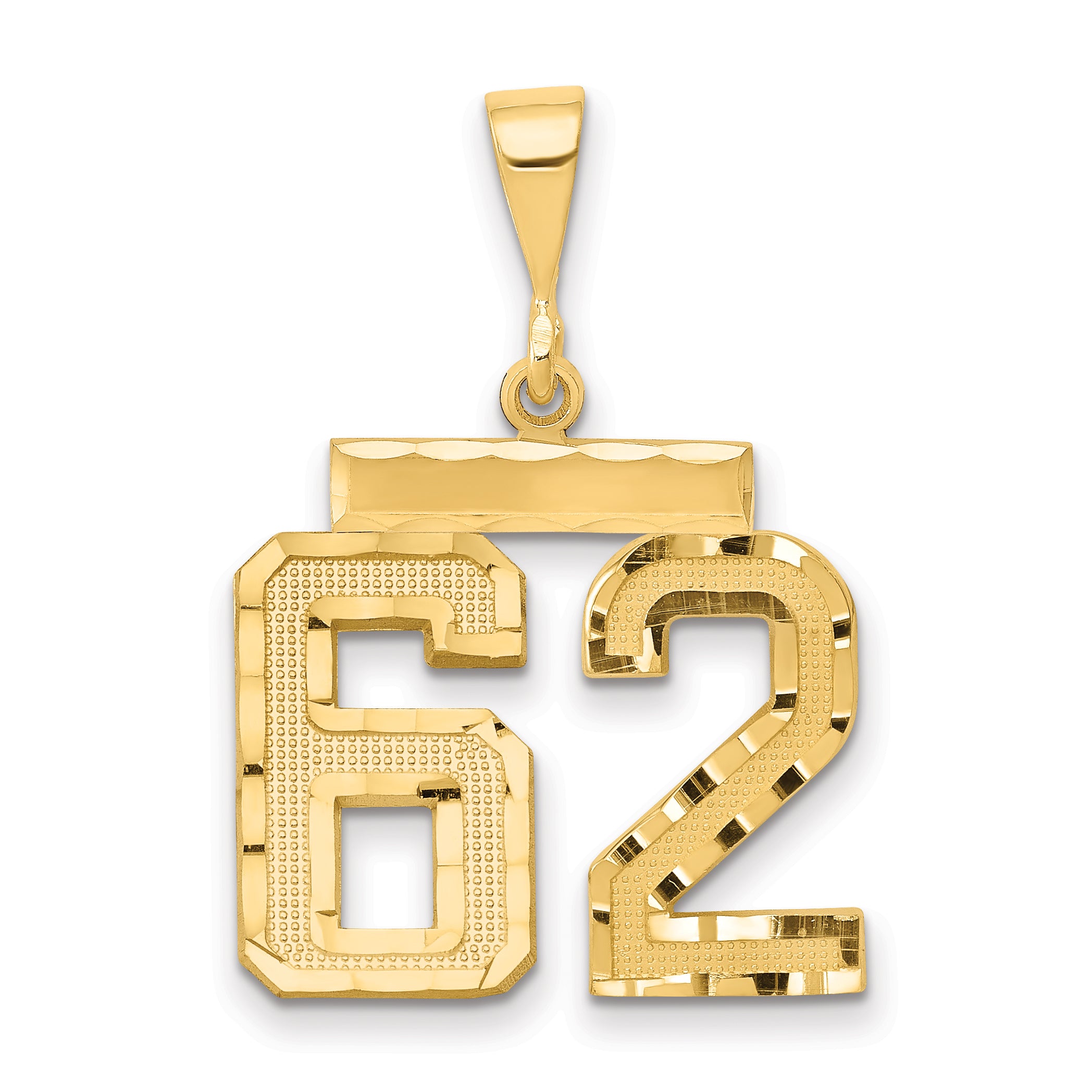 14k Medium Diamond-cut Number 62 Charm