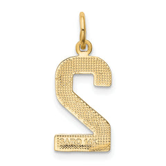 14K Gold Polished Number 2 Charm Medium, Elegant Casted Design
