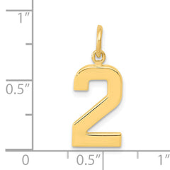 14K Gold Polished Number 2 Charm Medium, Elegant Casted Design