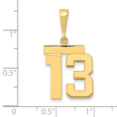14K Gold Polished Number 13 Charm Medium Size Themed Design