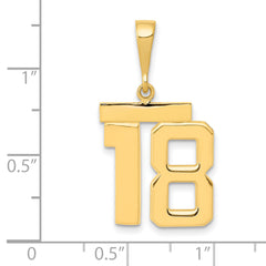 14K Gold Polished Number 18 Charm in Elegant Medium Size