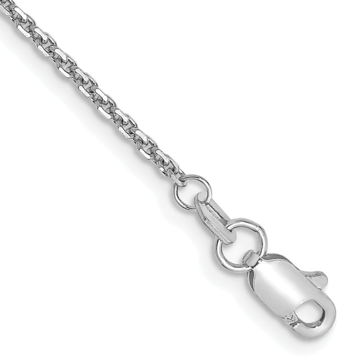 14K White Gold 10 inch 1.45mm Diamond-cut Cable with Lobster Clasp Anklet