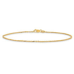 14K 10 inch 1.4mm Diamond-cut Round Open Link Cable with Lobster Clasp Anklet