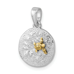 Sterling Silver Rhodium-plated Gold-tone Textured Turtle Crawling In The Sand Pendant