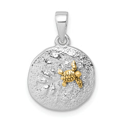 Sterling Silver Rhodium-plated Gold-tone Textured Turtle Crawling In The Sand Pendant