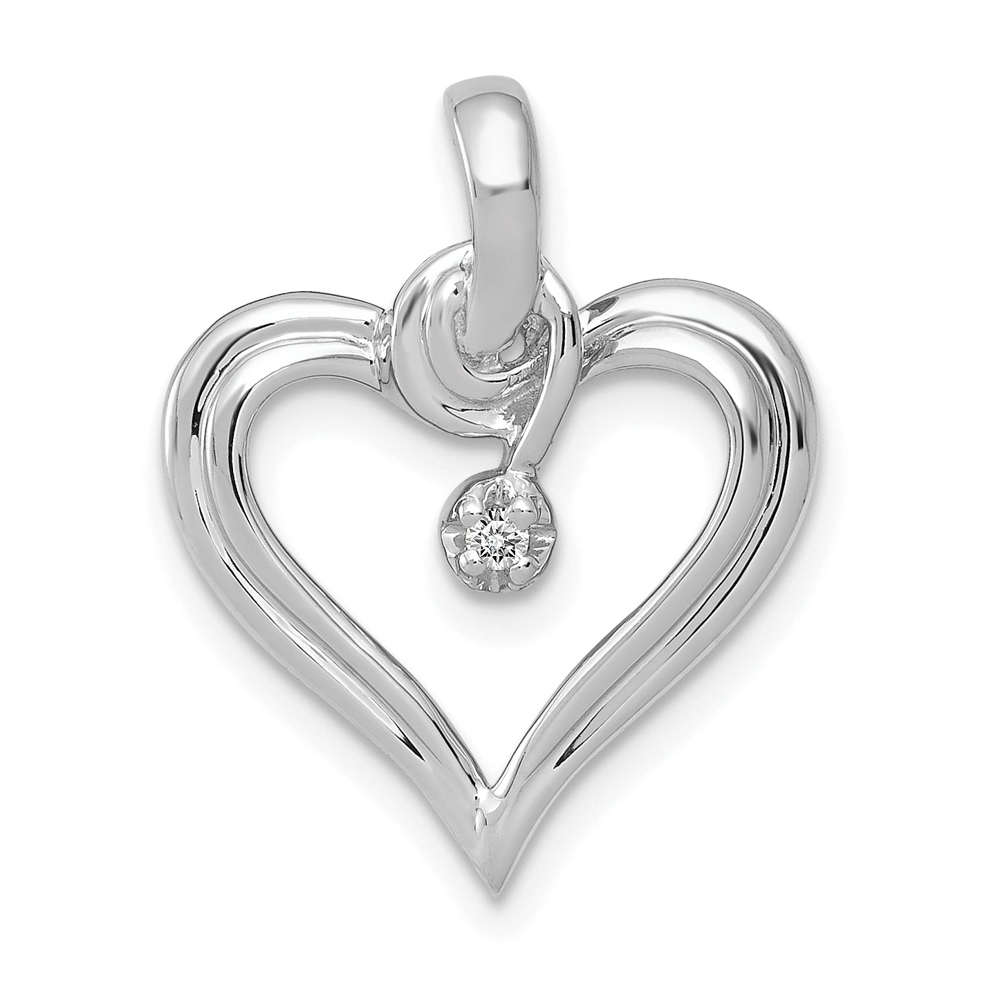 14k White Gold AA .01ct. Diamond Heart Pendant
