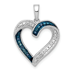 14k White Gold 1/20ct. Blue and White Diamond Heart Pendant