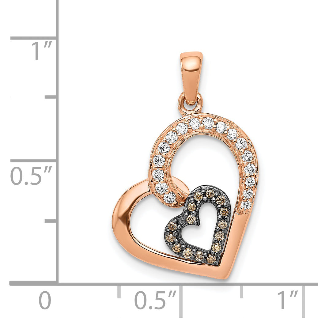 14k Rose Gold Champagne and White Diamond Hearts Pendant