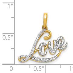 14k w/Rhodium .02ct. Diamond LOVE Pendant