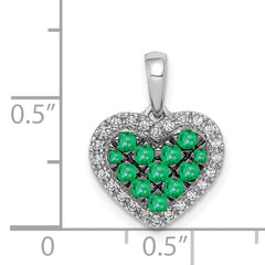 14k White Gold w/Black Rhodium Diamond/Emerald Heart Pendant