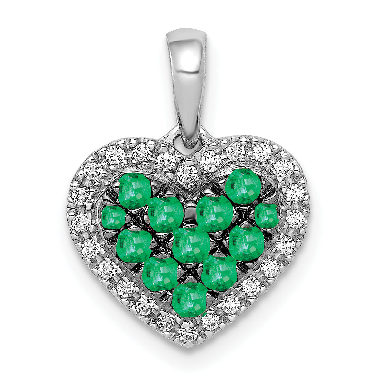 14k White Gold w/Black Rhodium Diamond/Emerald Heart Pendant