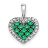 14k White Gold w/Black Rhodium Diamond/Emerald Heart Pendant