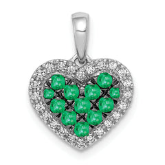 14k White Gold w/Black Rhodium Diamond/Emerald Heart Pendant