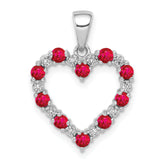 14k White Gold Diamond and .35 Ruby Heart Pendant