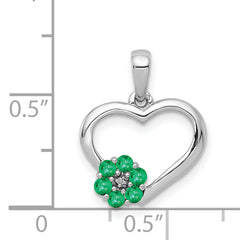 14k White Gold Diamond and Emerald Heart and Flower Pendant