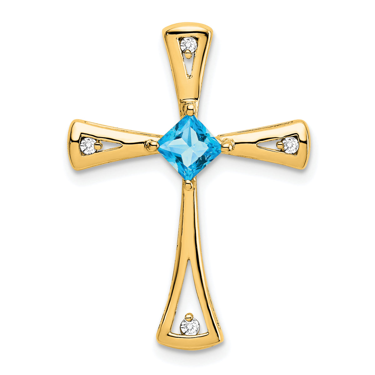 10k Blue Topaz and Diamond Cross Pendant