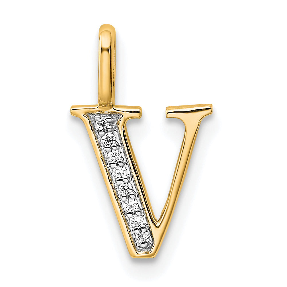 10K Diamond Letter V Initial Pendant