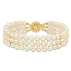 14k 5-6mm White Near Round FW Cultured Pearl 3-strand Bracelet