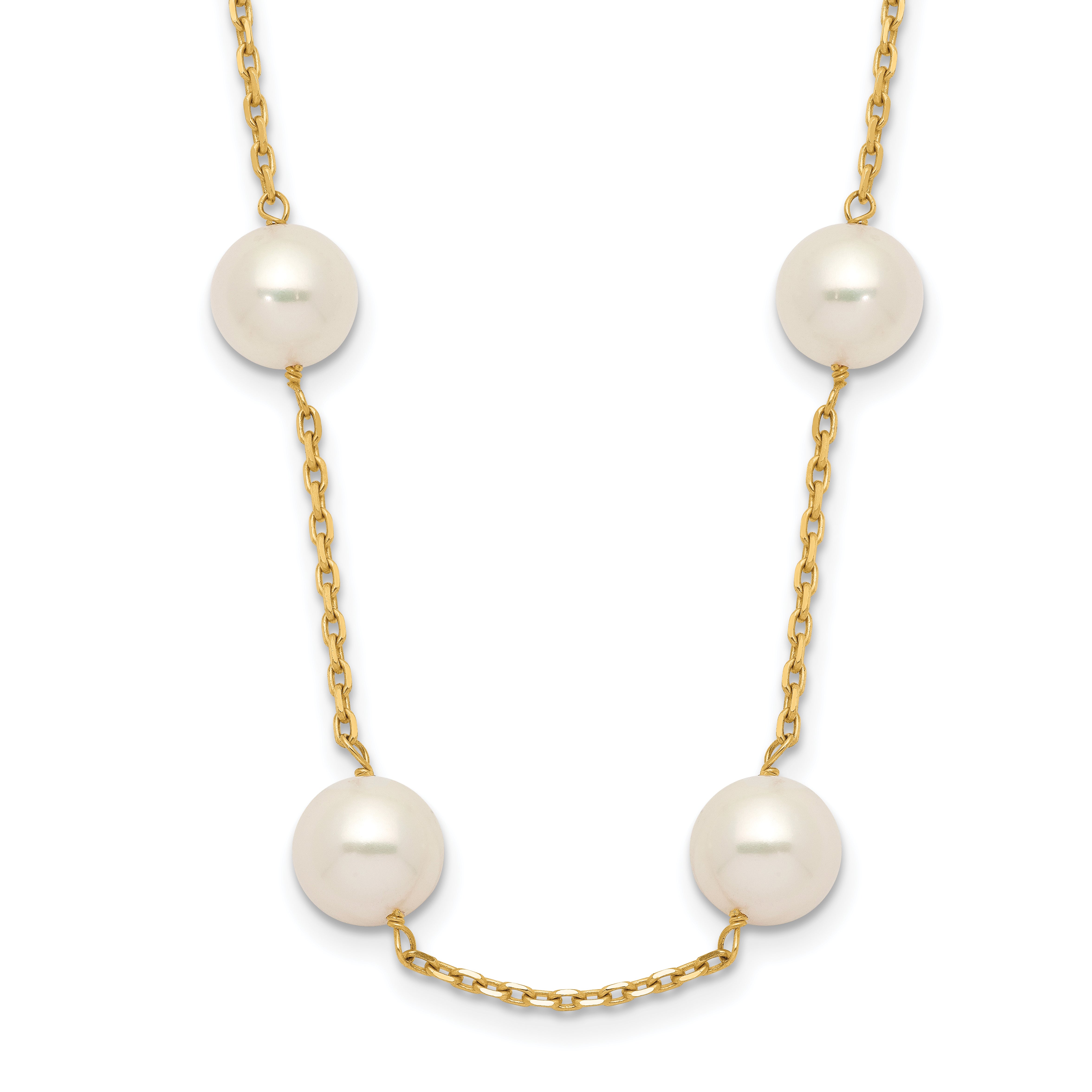 14K 8-9mm White Round Freshwater Cultured Pearl 14-station Necklace