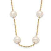 14K 8-9mm White Round Freshwater Cultured Pearl 14-station Necklace