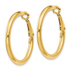 14K Gold Polished Omega Back Hoop Earrings for Women 3x25mm Hollow Design