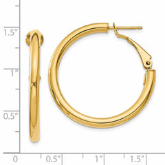 14K Gold Polished Omega Back Hoop Earrings for Women 3x25mm Hollow Design